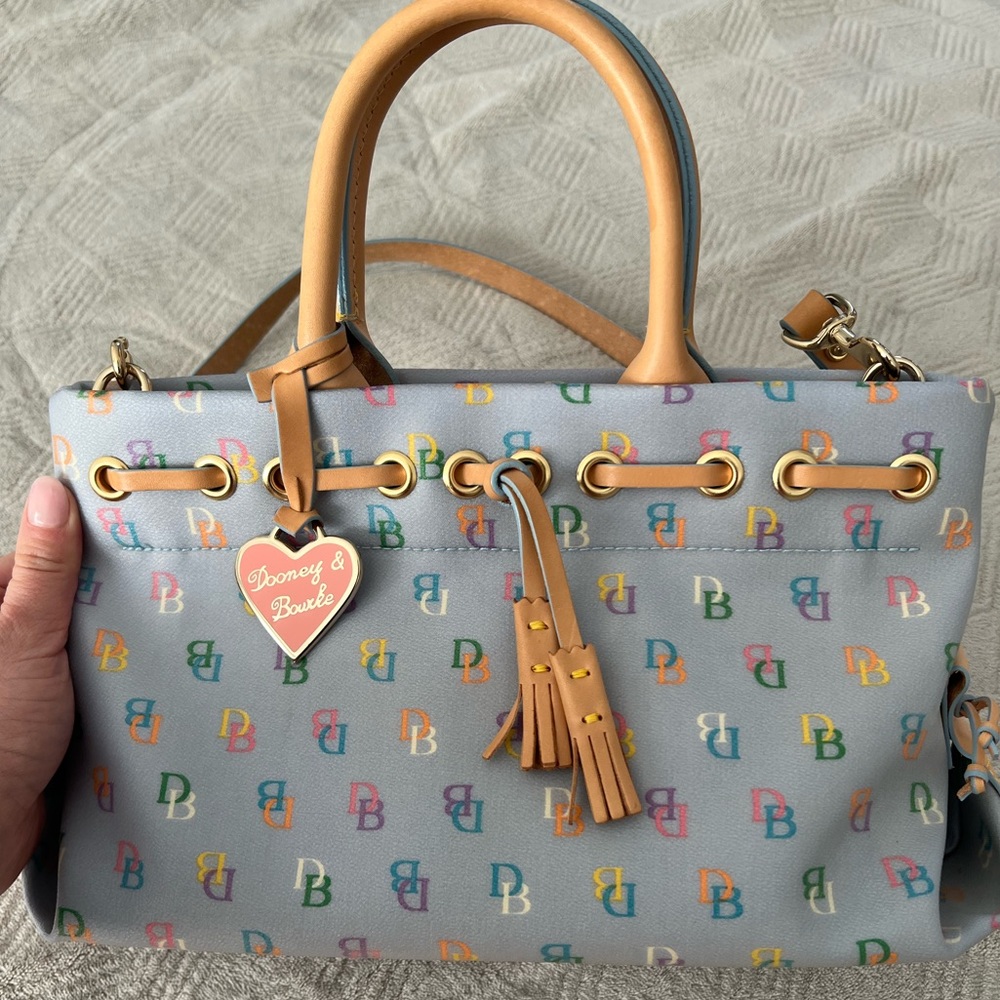 VTG Dooney & Bourke Rainbow Monogram Tassel Tote